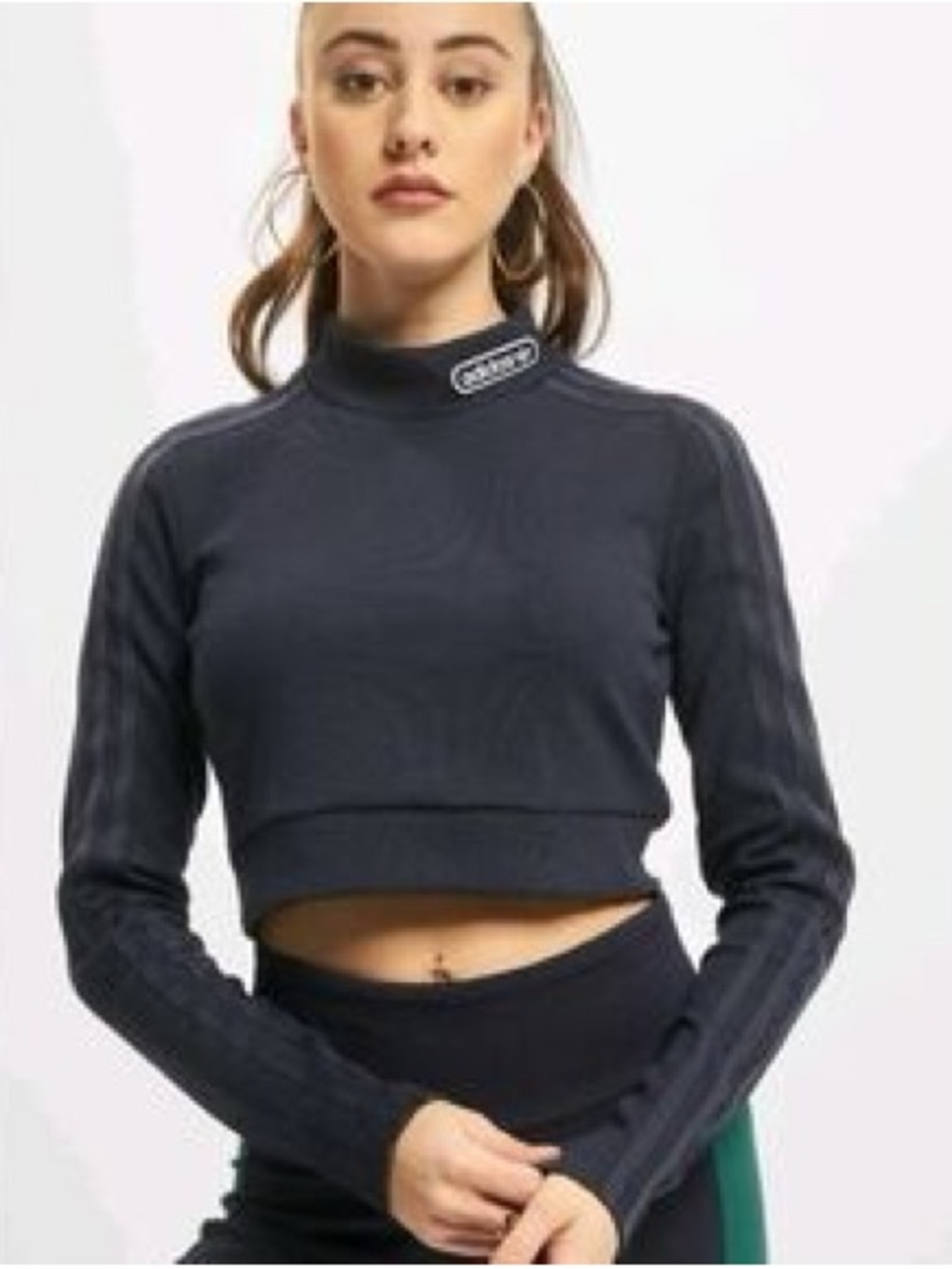 Adidas Navy blue Cropped Mock Neck Sweatshirt with Logo Patch